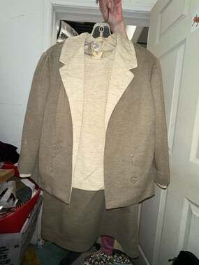 Vintage Lawrence 3 Piece Collared  Knit Cardigan Blouse and Skirt